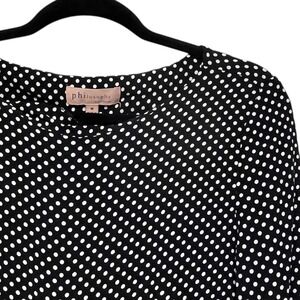 Philosophy Polka Dot Long Sleeve Blouse Hi Low Hem Lightweight Rayon Office